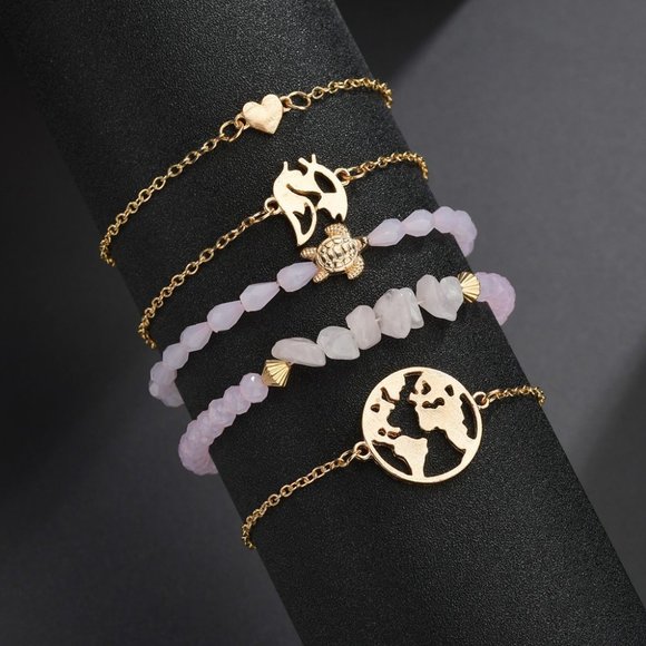Map Earth Travel Bracelets Set - Picture 2 of 5